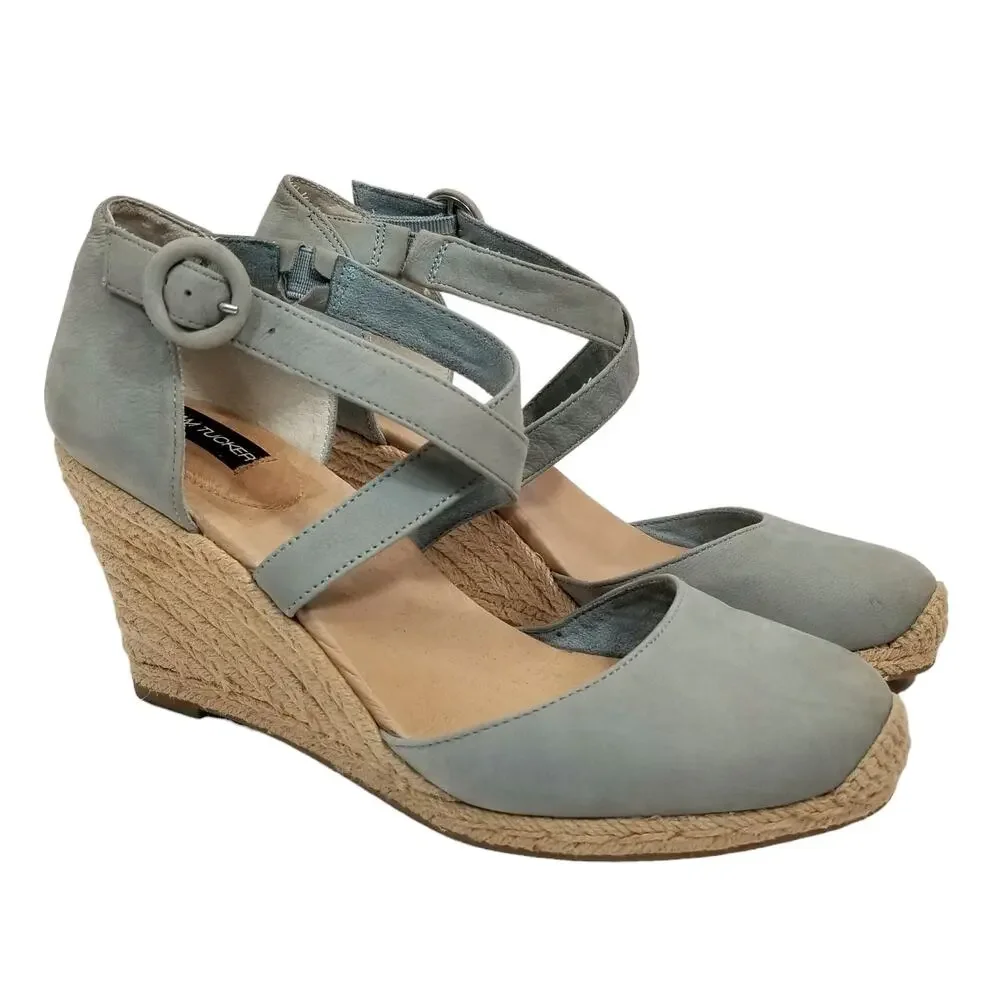 Adam Tucker  Bria8 Nubuck Wedge Heel Espadrilles Blue Size 9
